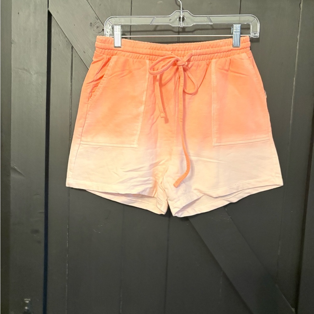 Zenana Outfitters Coral-to-Blush Ombre Drawstring Athletic Shorts